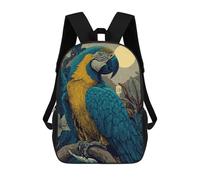 sinyumoney 3D Printed 17inch Travel Bags Amazonian Macaw Moonlit Jungle Kids School Backpack Outdoor Casual Daypack Fashion Casual Children Backpacks for Girls Women