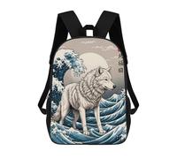 sinyumoney 3D Printed 17inch Travel Bags Arctic Wolf Great Wave Kids School Backpack Outdoor Casual Daypack Fashion Casual Children Backpacks for Girls Women