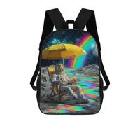 sinyumoney 3D Printed 17inch Travel Bags Astronaut Relaxing on The Moon with Rainbow Beverage Kids School Backpack Outdoor Casual Daypack Fashion Casual Children Backpacks for Girls Women