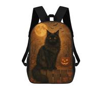 sinyumoney 3D Printed 17inch Travel Bags Black Cat And Pumpkin Halloween Night Kids School Backpack Outdoor Casual Daypack Fashion Casual Children Backpacks for Girls Women