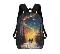 sinyumoney 3D Printed 17inch Travel Bags Cosmic Winter Journey Sleigh Ride Under The Celestial Swirl Kids School Backpack Outdoor Casual Daypack Fashion Casual Children Backpacks for Girls Women