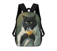 sinyumoney 3D Printed 17inch Travel Bags Cozy Cat with Coffee Mug -3 Kids School Backpack Outdoor Casual Daypack Fashion Casual Children Backpacks for Girls Women