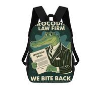 sinyumoney 3D Printed 17inch Travel Bags Crocodile Law Firm Advertisement Kids School Backpack Outdoor Casual Daypack Fashion Casual Children Backpacks for Girls Women