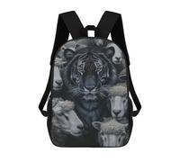 sinyumoney 3D Printed 17inch Travel Bags Dark Tiger Sheep Creative Kids School Backpack Outdoor Casual Daypack Fashion Casual Children Backpacks for Girls Women