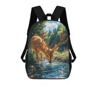 sinyumoney 3D Printed 17inch Travel Bags Deer Drinking Water in Forest-1 Kids School Backpack Outdoor Casual Daypack Fashion Casual Children Backpacks for Girls Women
