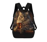 sinyumoney 3D Printed 17inch Travel Bags Fat Cat Beer Bar Pub Drink Kids School Backpack Outdoor Casual Daypack Fashion Casual Children Backpacks for Girls Women