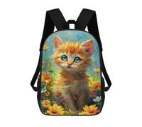 sinyumoney 3D Printed 17inch Travel Bags Floral Fantasy Kitten Kids School Backpack Outdoor Casual Daypack Fashion Casual Children Backpacks for Girls Women