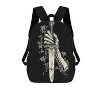 sinyumoney 3D Printed 17inch Travel Bags Gothic Skeleton Hand Holding Dagger Kids School Backpack Outdoor Casual Daypack Fashion Casual Children Backpacks for Girls Women