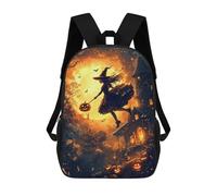 sinyumoney 3D Printed 17inch Travel Bags Halloween Witch Flying Broomstick -4 Kids School Backpack Outdoor Casual Daypack Fashion Casual Children Backpacks for Girls Women