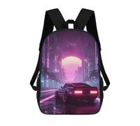 sinyumoney 3D Printed 17inch Travel Bags Neon Cityscape with Retro Car -1 Kids School Backpack Outdoor Casual Daypack Fashion Casual Children Backpacks for Girls Women