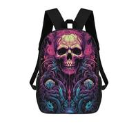 sinyumoney 3D Printed 17inch Travel Bags Neon Skull Artwork Kids School Backpack Outdoor Casual Daypack Fashion Casual Children Backpacks for Girls Women