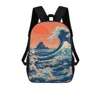 sinyumoney 3D Printed 17inch Travel Bags Ocean Waves Sunset Art Print-3 Kids School Backpack Outdoor Casual Daypack Fashion Casual Children Backpacks for Girls Women