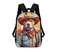 sinyumoney 3D Printed 17inch Travel Bags Pitbull Dog Cowboy Kids School Backpack Outdoor Casual Daypack Fashion Casual Children Backpacks for Girls Women