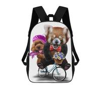 sinyumoney 3D Printed 17inch Travel Bags Red Panda with Poodle Dog Kids School Backpack Outdoor Casual Daypack Fashion Casual Children Backpacks for Girls Women