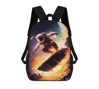 sinyumoney 3D Printed 17inch Travel Bags Space Surfing Adventure -4 Kids School Backpack Outdoor Casual Daypack Fashion Casual Children Backpacks for Girls Women