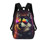 sinyumoney 3D Printed 17inch Travel Bags Stylish Husky with Sunglasses Kids School Backpack Outdoor Casual Daypack Fashion Casual Children Backpacks for Girls Women