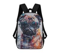 sinyumoney 3D Printed 17inch Travel Bags Stylish Pug with Sunglasses Kids School Backpack Outdoor Casual Daypack Fashion Casual Children Backpacks for Girls Women