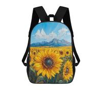 sinyumoney 3D Printed 17inch Travel Bags Sunflower Field with Mountains Kids School Backpack Outdoor Casual Daypack Fashion Casual Children Backpacks for Girls Women