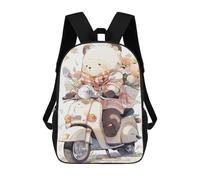sinyumoney 3D Printed 17inch Travel Bags Teddy Bear on Scooter with Flowers Kids School Backpack Outdoor Casual Daypack Fashion Casual Children Backpacks for Girls Women
