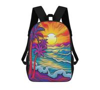 sinyumoney 3D Printed 17inch Travel Bags Vibrant Tropical Sunset Scene Kids School Backpack Outdoor Casual Daypack Fashion Casual Children Backpacks for Girls Women