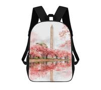sinyumoney 3D Printed 17inch Travel Bags Washington Monument Cherry Blossoms Kids School Backpack Outdoor Casual Daypack Fashion Casual Children Backpacks for Girls Women