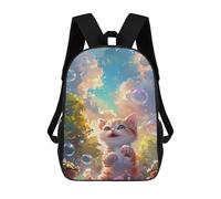 sinyumoney 3D Printed 17inch Travel Bags Whimsical Kitten Bubbles Garden Kids School Backpack Outdoor Casual Daypack Fashion Casual Children Backpacks for Girls Women