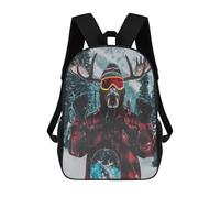 sinyumoney 3D Printed 17inch Travel Bags Winter Wonderland Moose Snowboarder Kids School Backpack Outdoor Casual Daypack Fashion Casual Children Backpacks for Girls Women