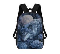 sinyumoney 3D Printed 17inch Travel Bags Wolf Moon Hydrangea Fantasy Art Kids School Backpack Outdoor Casual Daypack Fashion Casual Children Backpacks for Girls Women