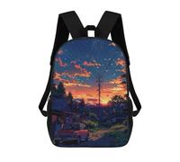sinyumoney 3D Printed 17inch Vibrant Sunset Village Scene Children's School Bags Rucksacks High Capacity Travel Kids School Bag Fashion Book Bags Boy Girl Back Pack