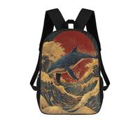 sinyumoney 3D Printed 17inch Whale Riding Waves Art Print-2 Children's School Bags Rucksacks High Capacity Travel Kids School Bag Fashion Book Bags Boy Girl Back Pack