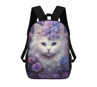 sinyumoney 3D Printed 17inch Whimsical White Cat Children's School Bags Rucksacks High Capacity Travel Kids School Bag Fashion Book Bags Boy Girl Back Pack