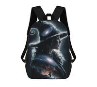 sinyumoney 3D Printed 17inch Witch with Galaxy Hat Children's School Bags Rucksacks High Capacity Travel Kids School Bag Fashion Book Bags Boy Girl Back Pack