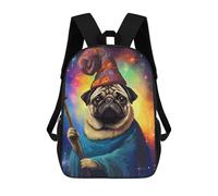 sinyumoney 3D Printed 17inch Wizard Pug Funny Pixel Art Children's School Bags Rucksacks High Capacity Travel Kids School Bag Fashion Book Bags Boy Girl Back Pack