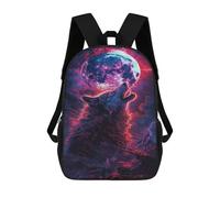 sinyumoney 3D Printed 17inch Wolf Howling at Full Moon Art Print-1 Children's School Bags Rucksacks High Capacity Travel Kids School Bag Fashion Book Bags Boy Girl Back Pack