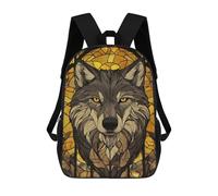 sinyumoney 3D Printed 17inch Wolf Stained Glass Children's School Bags Rucksacks High Capacity Travel Kids School Bag Fashion Book Bags Boy Girl Back Pack