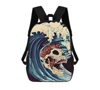sinyumoney 3D Printed A SKULL IN THE WAVE School Bags Kids Backpacks Casual Fashion Backpacks Book Bags for Boys Elementary And Middle School Students 17inch