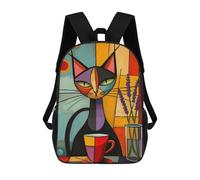 sinyumoney 3D Printed Abstract Cat And Coffee School Bag Boys Girls Children's School Backpack Casual Fashion Backpack for in School Or Travel 17inch