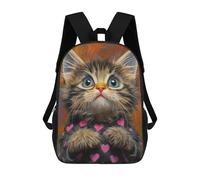 sinyumoney 3D Printed Adorable Kitten in Heart Sweater Children's 17inch School Backpack for Kids High Capacity Travel Rucksacks Fashion Book Bags Kids School Bag