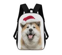 sinyumoney 3D Printed Akita Dog Wearing Santa Hat School Backpack for Kids Children's 17inch Backpacks Boy Girl Book Bags Kids School Bag