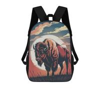 sinyumoney 3D Printed American Bison Illustration with Sunset Backdrop School Backpack With Big Pockets for Kids, Children's Backpacks Book Bags Kids School Bag 17inch