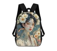 sinyumoney 3D Printed Angelic Beauty With White Flowers Children's School Backpack for Kids High Capacity Travel Rucksacks Fashion Book Bags Kids School Bag Back Pack 17inch