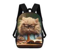 sinyumoney 3D Printed Angry Teacher Cat Glasses Children Backpacks Kids Cute School Backpack Outdoor Casual Daypack for Boys Middle School Students 17inch
