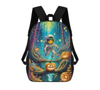 sinyumoney 3D Printed Astronaut in Halloween Forest -5 Children's School Backpack for Kids High Capacity Travel Rucksacks Fashion Book Bags Kids School Bag Back Pack 17inch