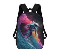 sinyumoney 3D Printed Astronaut Wave Surfer Children School Backpack Fashion Rucksack Casual Travel 17inch Backpacks Large Capacity Daypack for Boys Girls