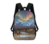 sinyumoney 3D Printed Aurora Borealis Over Mountains Children's School Backpack for Kids High Capacity Travel Rucksacks Fashion Book Bags Kids School Bag Back Pack 17inch