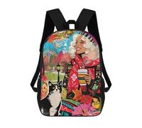 sinyumoney 3D Printed Autumn Coffee Break with Cat Children School Backpack Fashion Rucksack Casual Travel 17inch Backpacks Large Capacity Daypack for Boys Girls