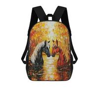 sinyumoney 3D Printed Autumn Horses Reflection Painting Children School Backpack Fashion Rucksack Casual Travel 17inch Backpacks Large Capacity Daypack for Boys Girls