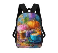 sinyumoney 3D Printed Autumn Pumpkin Latte Scene Children School Backpack Fashion Rucksack Casual Travel 17inch Backpacks Large Capacity Daypack for Boys Girls