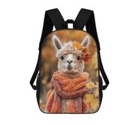 sinyumoney 3D Printed Autumnal Alpaca with Leaf Crown School Backpack With Big Pockets for Kids Children's Backpacks Boy Girl Book Bags Kids School Bag 17inch
