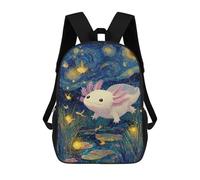 sinyumoney 3D Printed Axolotl Pond Night Sky Children's 17inch School Backpack for Kids High Capacity Travel Rucksacks Fashion Book Bags Kids School Bag